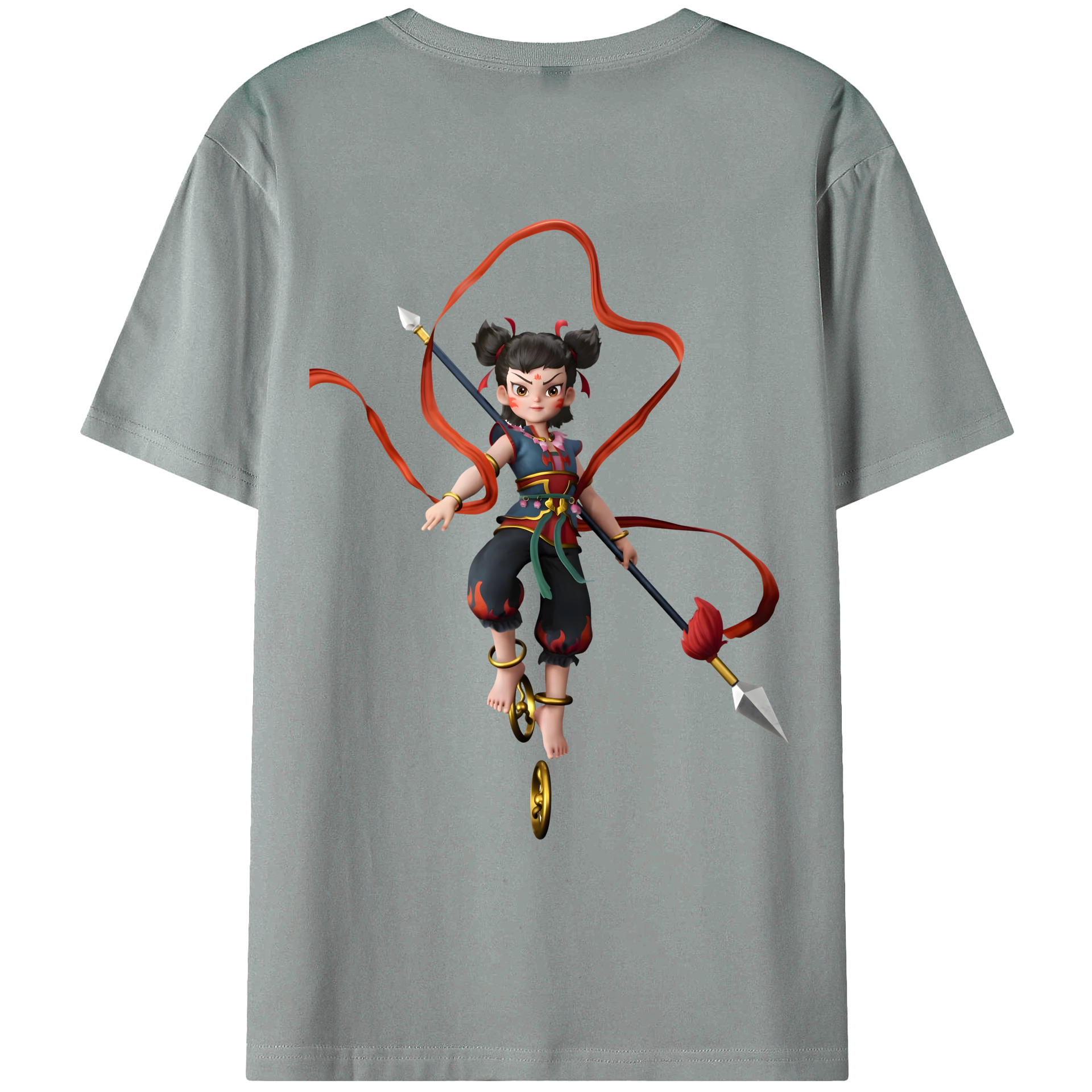 （画像用） Ne Zha 2 ナタ 魔童の大暴れ 綿100％ メンズ半袖Tシャツ（バックプリント） 通気性